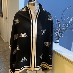 Chic Black and Cream Bee Motif Women's Cape.  26 wide, 73 in long.